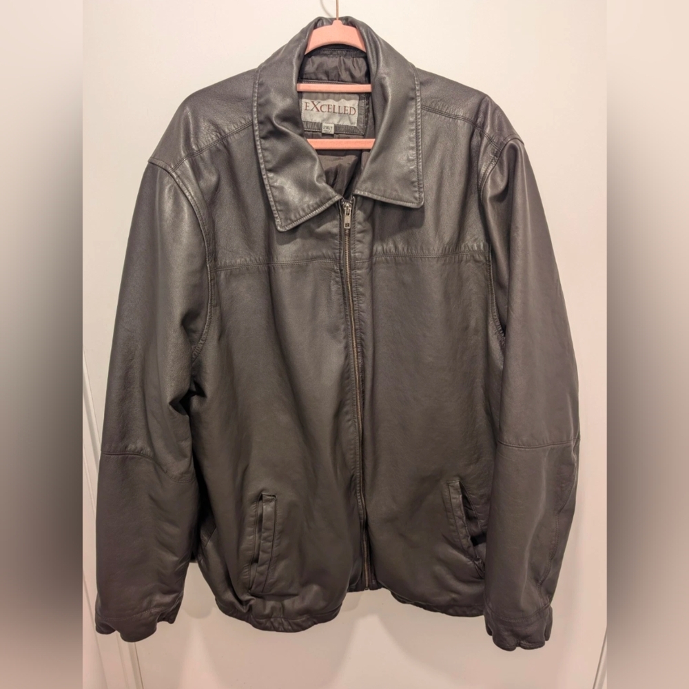 Excelled Men's Big & Tall (2XLT) New Zealand Lambskin Leather Open Bottom Jacket